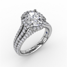 Load image into Gallery viewer, Fana 14K White Gold Oval Diamond Halo Engagement Ring With Triple-Row Diamond Band
