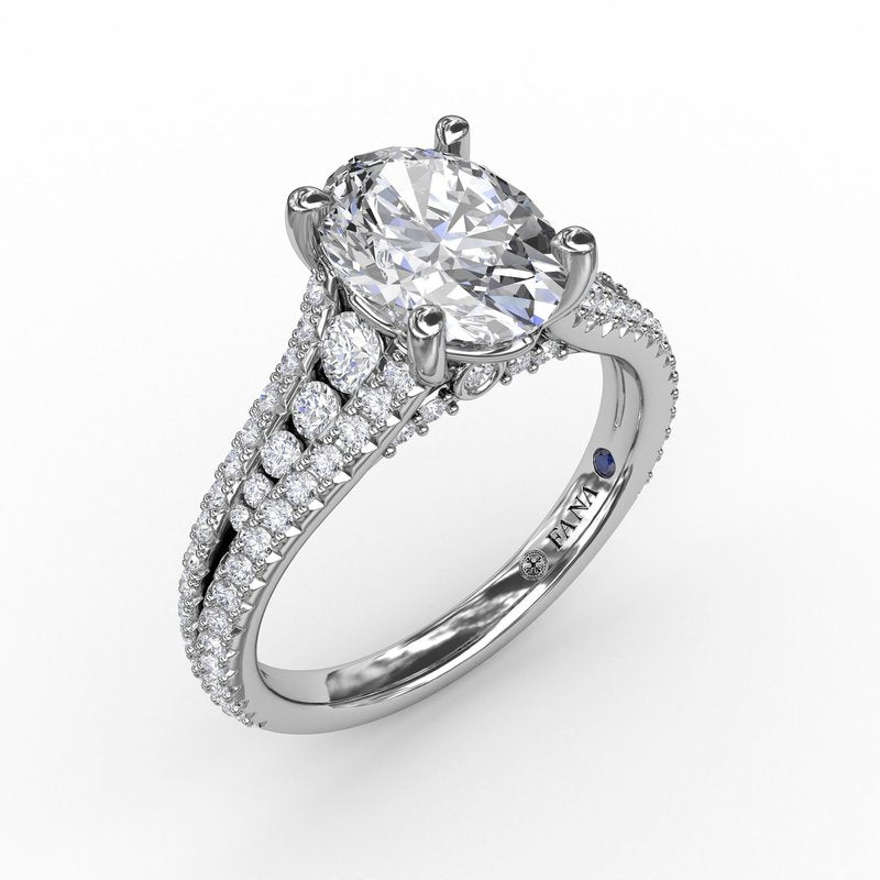 Fana 14K White Gold and Diamond Three Row Oval Engagement Ring